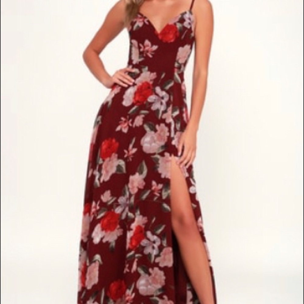 Long Burgundy Floral Dress